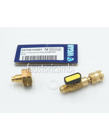 ADAPTATEUR GAUCHE REDUCTEUR WIGAM POUR CYLINDRE R32 A 5/16 SAE MALE + ROBINET