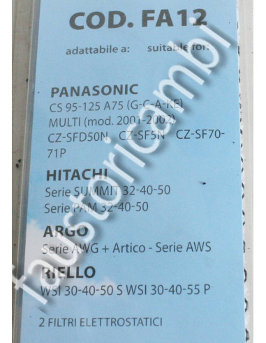 FILTRE DE CLIMATISEUR ÉLECTROSTATIQUE FA12 COMPATIBLE PANASONIC HITACHI ARGO RIELLO ANEMINA