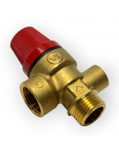 SOUPAPE DE SECURITE 3 BAR 1/2 AVEC RACCORD 1/4 COMPATIBLE IMMERGAS 11455 ARISTON CHAFFOTEAUX 998447 569292 EUROTERM