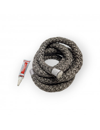 JOINT TRESSÉ CORDON ARCTIC NOIR 2,5 MT Ø 16 + COLLE RÉFRACTAIRE ADHÉSIVE POUR PORTE DE POÊLE À GRANULÉS