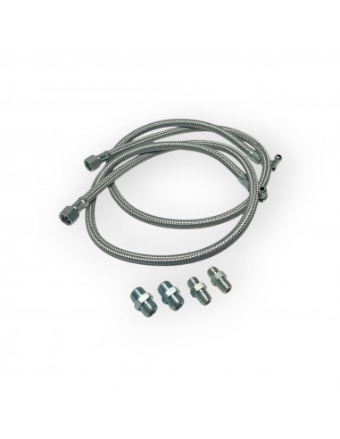 KIT 2 TUYAUX FLEXIBLES POUR DIESEL 1/4 F COUDE X 3/8 F + 4 RACCORDS BRÛLEUR 100 CM